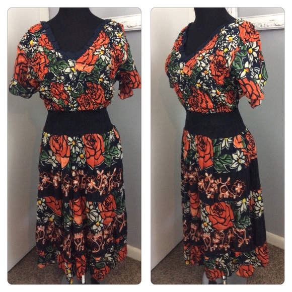JMB Signature Dresses & Skirts - 3X Floral Midi A-Line Dress Embroidered Ruched
